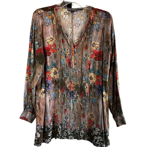 TOLANI COLLECTION V Neck Oversized Floral Tunic Modal Size Medium - Picture 1 of 9